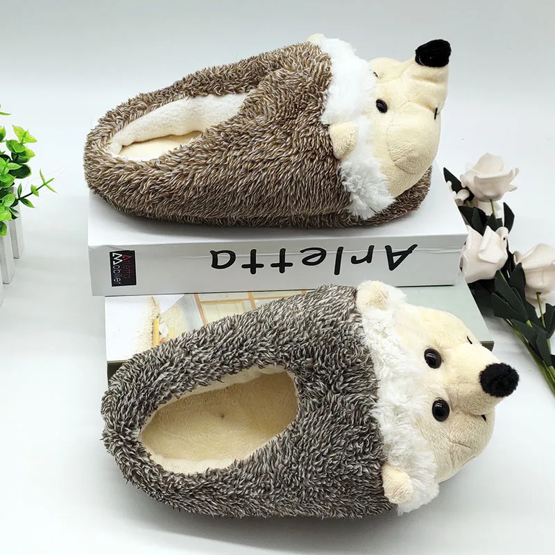 Hedgehog Fur Slippers for Men Women Children Indoor Winter Fluffy Funny warm slippers