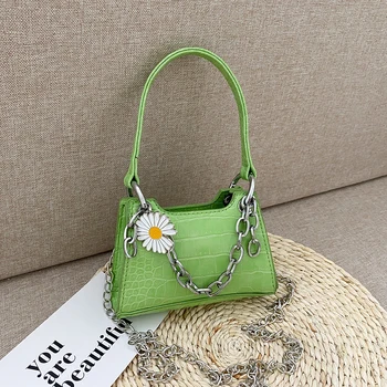 

Youth Ladies Simple Versatile Bag Women Vintage Daisy Flower Handbag Female Portable PU Chain Small Shoulder Totes