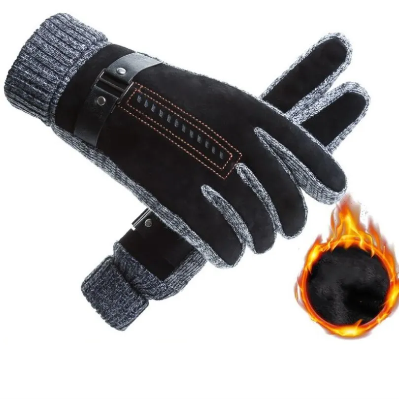 VISNXGI мужские зимние перчатки с сенсорным экраном из кожи Guantes PU лоскутные толстые перчатки для вождения мужские мотоциклетные теплые перчатки