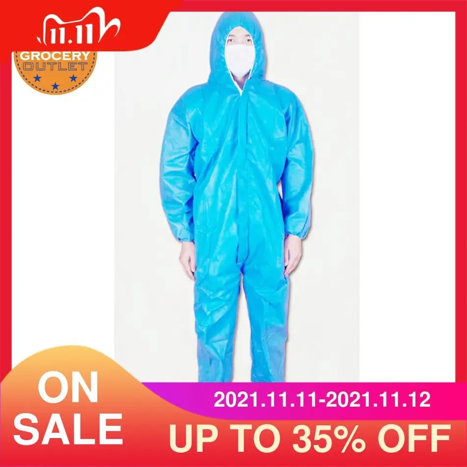 일회용 후드가 달린 작업복, 탄성 손목 및 부츠, 화가의 블루 타이벡 코팅, Large-3XL
