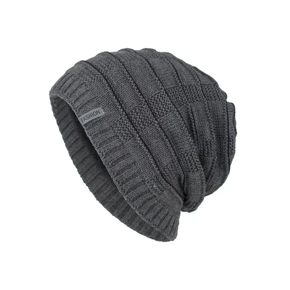 Серый Fashion Staircase texture Winter Warm Knitted Hat Skullies Beanies For Men Women Bonnet Caps Gorros Male Solid Plus velvet Hat - Цвет: Серый