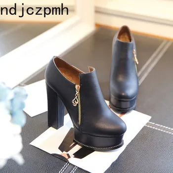 

Martin Boots Winter The New Fashion Round Head Zipper Thick Heel High Heel Short Tube Women's Shoes 33-40 Heel Height 12cm