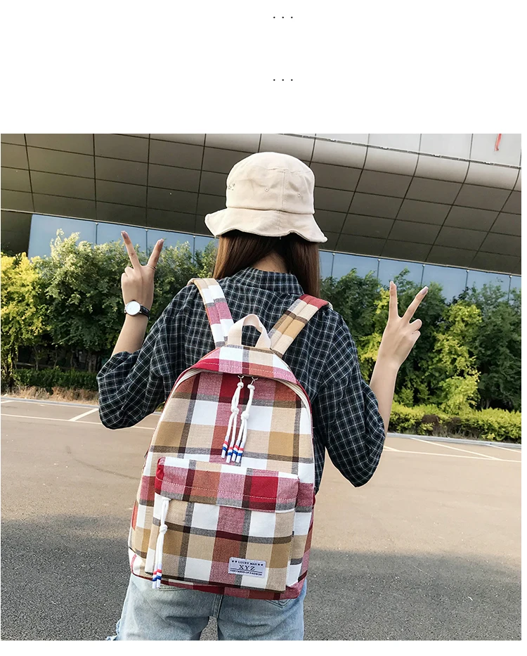 Женский клетчатый рюкзак большой емкости для девочек-подростков школьная сумка корейский стиль сумка на плечо милый рюкзак для ноутбука кошелек холщовые рюкзаки