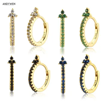 

ANDYWEN 925 Sterling Silver White Blue Huggies Black Crystal Zircon Hoops 2020 Piercing 9mm Circle Round Rock Punk Fine Jewelry