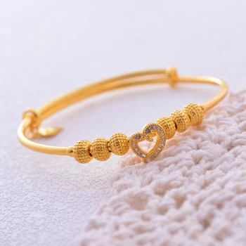 

Ethiopian Heart zircon Baby's Bracelet Gold Filled Smooth Bangles For Child Link Bracelet For Baby Child Boys Girls Nice Gifts