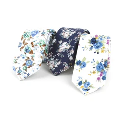 100% Cotton 6cm Slim Pocket Square Necktie Set Red Bule Floral Print Handkerchief Ties Set For Men Party Skinny Neck Tie