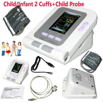 

08A Digital Blood Pressure Monitor Upper Arm Electronic Sphygmomanomete NIBP Heart Beat Meter Child Infant 2Cuff+Pediatric Probe