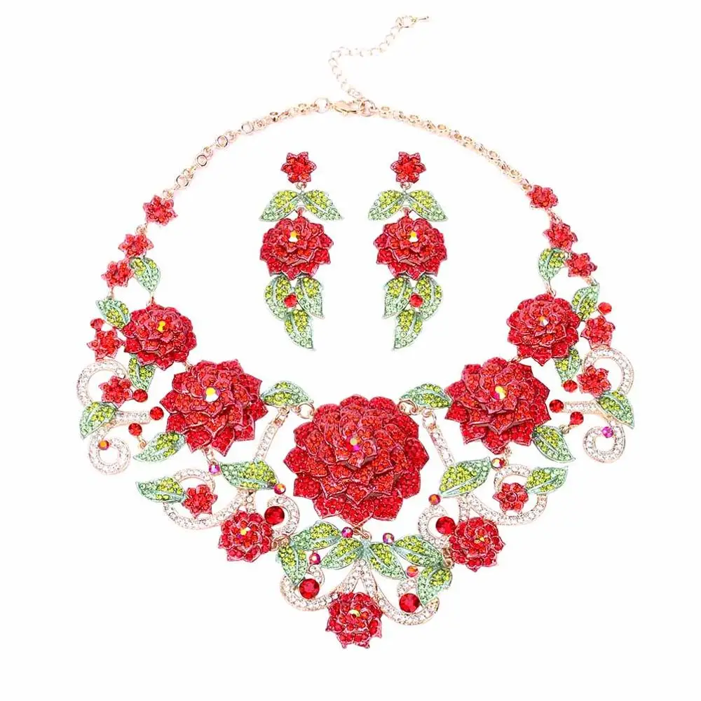red A HanCheng, новинка, модное, роскошное, богемное, лист, стразы, цветок, кристалл, массивное ожерелье для женщин, ювелирное изделие, leagtha, Золотое колье - Окраска металла: red A