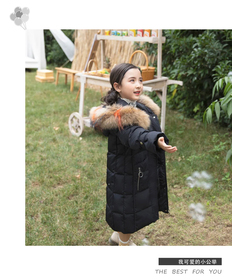 Зимняя парка для девочек-30 градусов пуховое пальто с меховым воротником и капюшоном детская теплая верхняя одежда Детские пуховые пальто для девочек от 6 до 14 лет