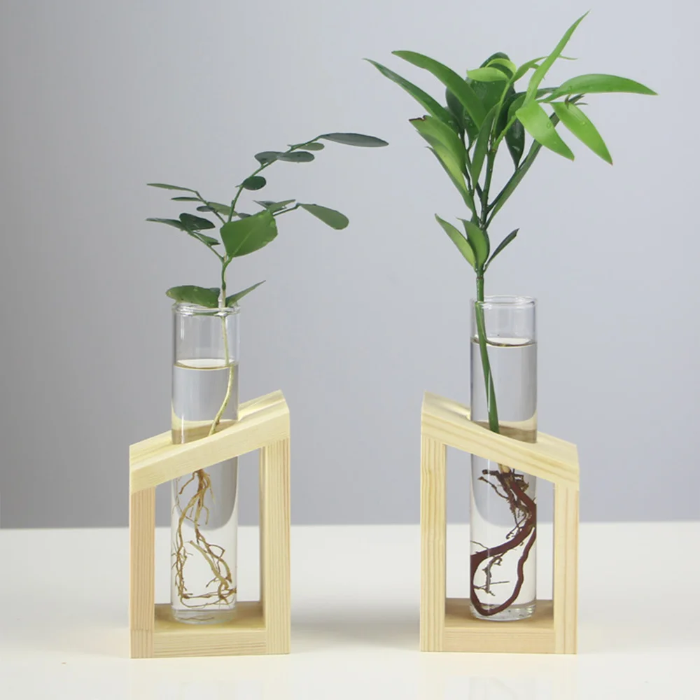 Terrarium Hydroponic Plant Vases Glass Vase Planter Vintage Flower Pot Tabletop Decoration Vase with Wooden Tray Home Decor 13