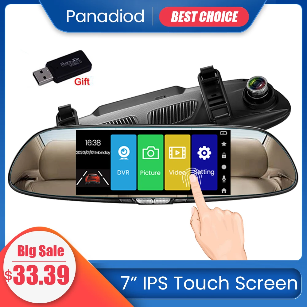 

7" Car DVR Touch Screen Recorder Auto DVR Dual Lens Rearview Camera Mirror Full HD 1080P Video Night Vision Dash Camera DashCam