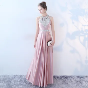 

Women's formal prom evening dress beading sleeveless satin long wedding party dress Plus size Ceremony Bespoke Occasion Dress