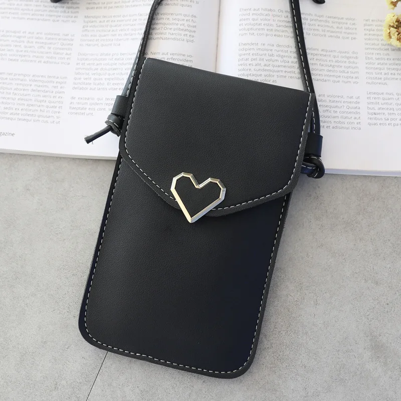 Декоративная сенсорная Защитная сумка для телефона чехол в форме сердца кожаная сумка через плечо женская сумочка для монет - Цвет: black