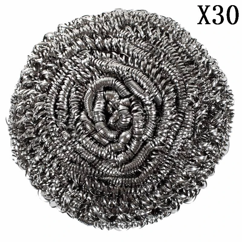 30 pcs SSS# BAO щетки для мытья посуды, аксессуары для мытья чаши, инструмент Cocina, бытовой очиститель, кухонные шарики для чистки из нержавеющей стали, скрубберы - Цвет: 30 pcs