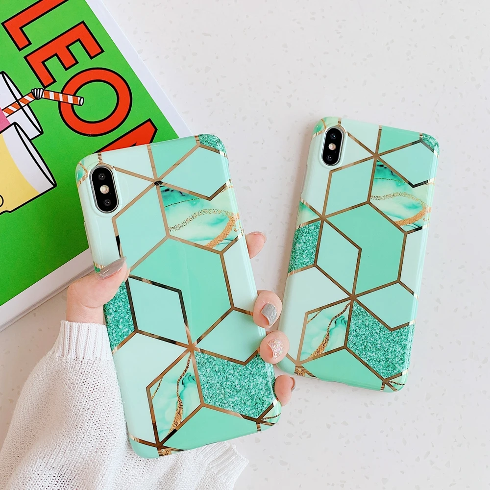 Для iPhone XR XS Max геометрический гальванический зеленый чехол для телефона Etui X 6 6S 7 8