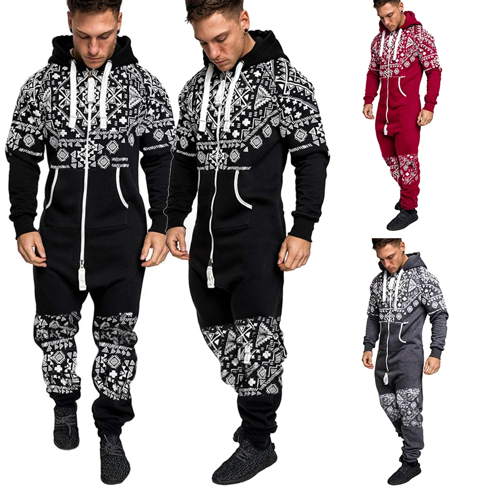 

2020 Mens -piece Garment Pajama Man Solid Splicing Jumpsuit Men Playsuit Zipper Hoodie Male Patchwork Jumpsuits Overalls Hombre