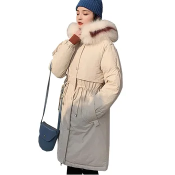 

Winter Mid-Long Slim Hooded Women parka 2019 New Down cotton Long sleeve belt zipper Thick warm Fashion clothing Female C100