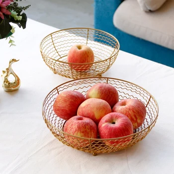 

Nordic Household Storage Basket Wrought Iron Hollow Desktop Snack Round Basket Living Room Fruit Basket Kitchen Decoration