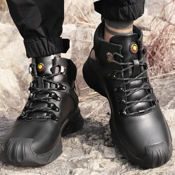 

new winter warm men's boots leather men's snow boots handmade waterproof work boots top men's shoes rubber outsole high quality
