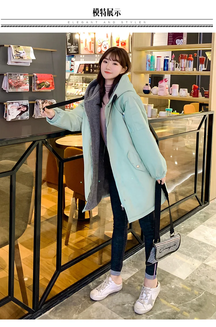 Lambs Wool Coat Women's Winter 2 Junior High School Students Korean-style Loose-Fit Mid-length Thick plus Velvet Clothes