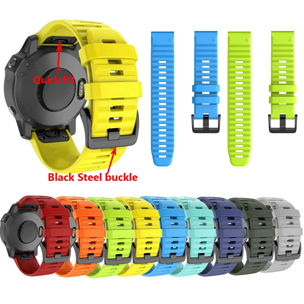 Ремешок силиконовый для наручных часов Garmin Fenix 3 3hr/Fenix 5X 5 Plus/S60/D2/MK1/MARQ 6 6S 6X Pro 20 22 26