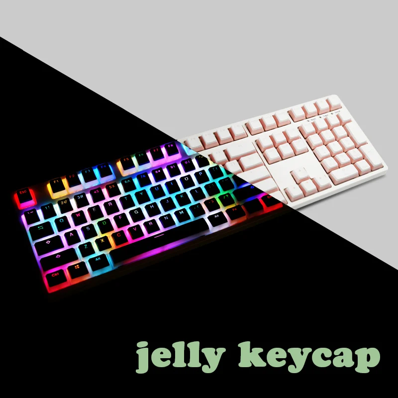 Double skin milk jelly keycap PBT pudding side light lettering transparent RGB mechanical keyboard key cap MX8.0