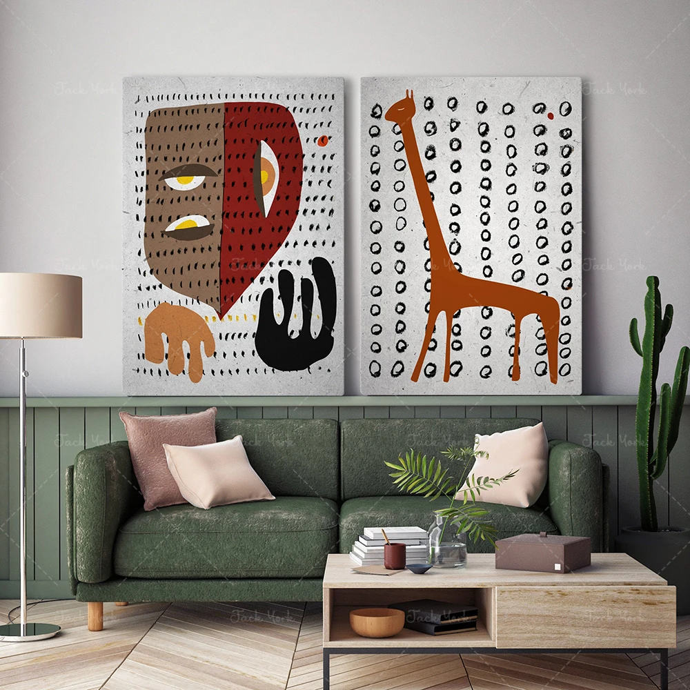 Giraffe Dots Ethnic Set, African American Figurative Art, Afro ...