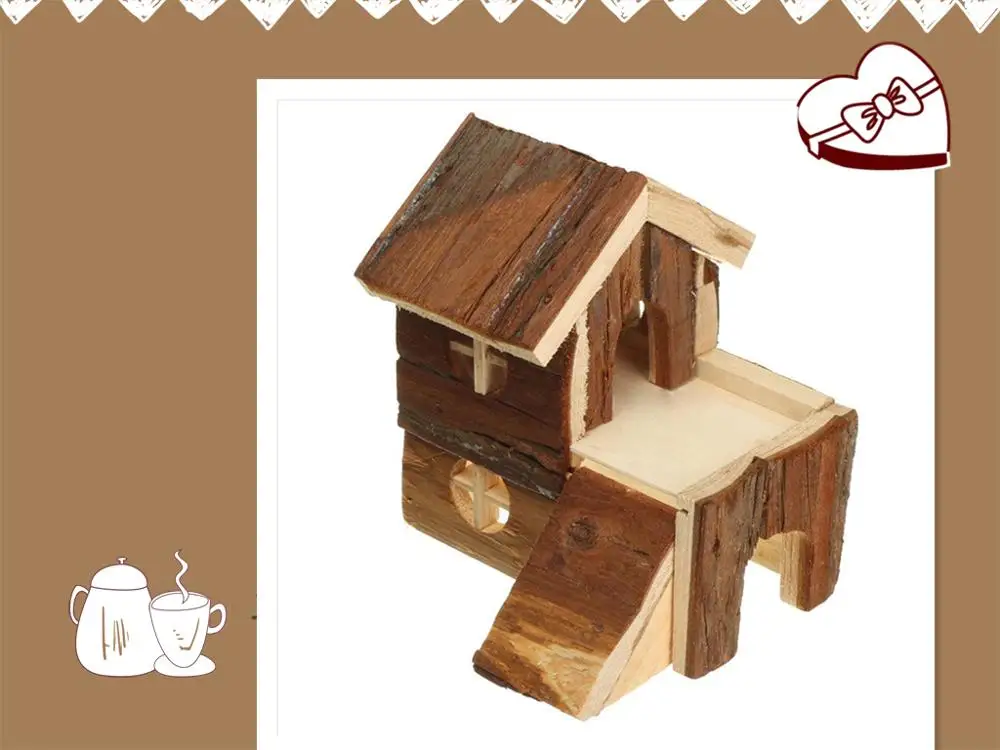 

Wooden House Villa Cage Exercise Toys For Hamster Hedgehog Mouse Rat Guinea pig #1 S - Double Hamsters House