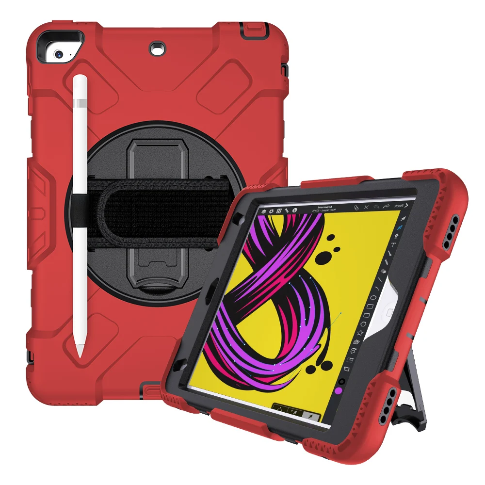 

Silicone Ruged Case for Apple iPad Mini 5 2019 Tablet A2133 A2124 Stand Hand Strap 7.9 inch Mini 4 Cover with Pen Holder JGX07