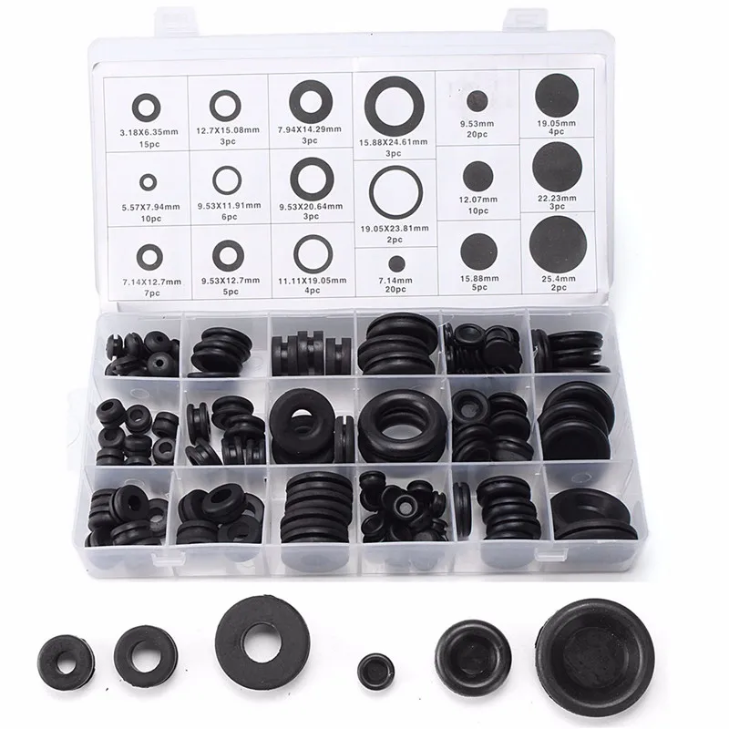 125 Pcs Oring Plug Wire Ring Rubber Grommets Set Assortment Electrical