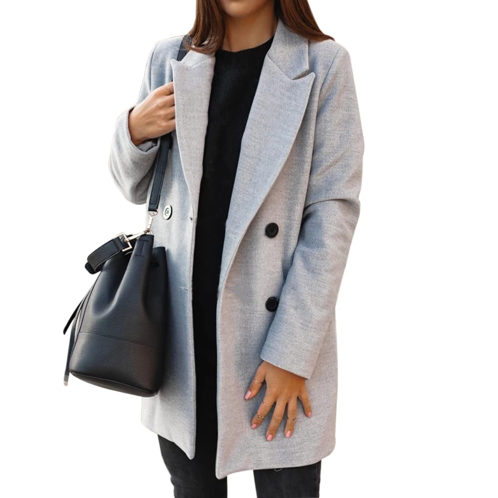 Женские классические пальто из смесовой ткани, однобортные шерстяные куртки средней длины, приталенная верхняя одежда с длинным рукавом, женское модное Однотонное шерстяное пальто, уличная одежда - Цвет: Gray