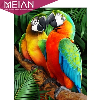 

MEIAN Animal Full Drill Diamond Painting Parrot Resin Crystal Diamond Embroidery Cross Stitch Animal Mosaic Home Decor Gifts