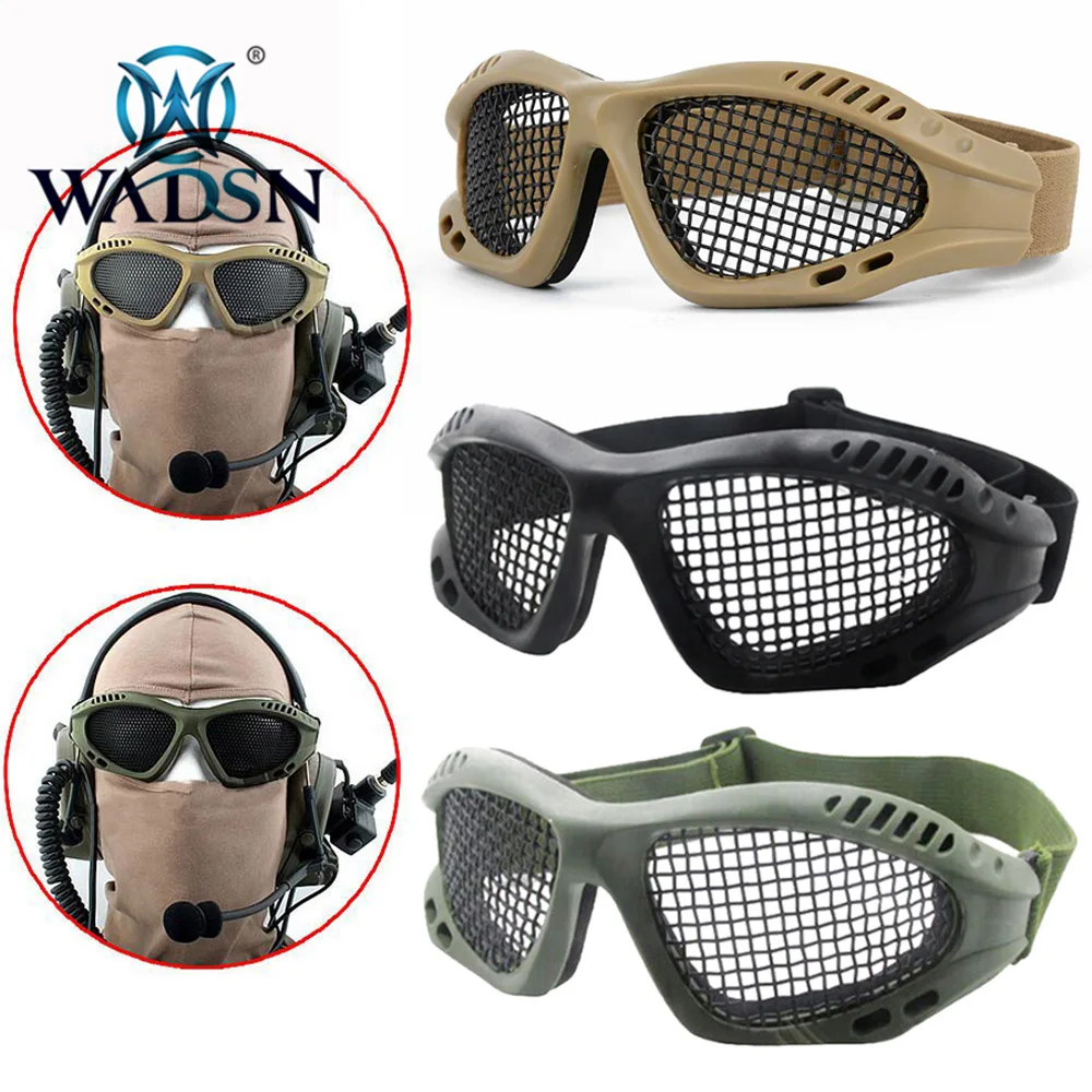 

WADSN Tactical Sports Safety Steel net goggle Wire Mesh Airsoft Net Glasses Shock Resistance Eye Game Protector Helmet Accessory
