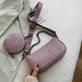 

Crocodile Pattern Baguette bags MINI PU Leather Shoulder Bags For Women 2020 Chain Design Luxury Hand Bag Female With wallet