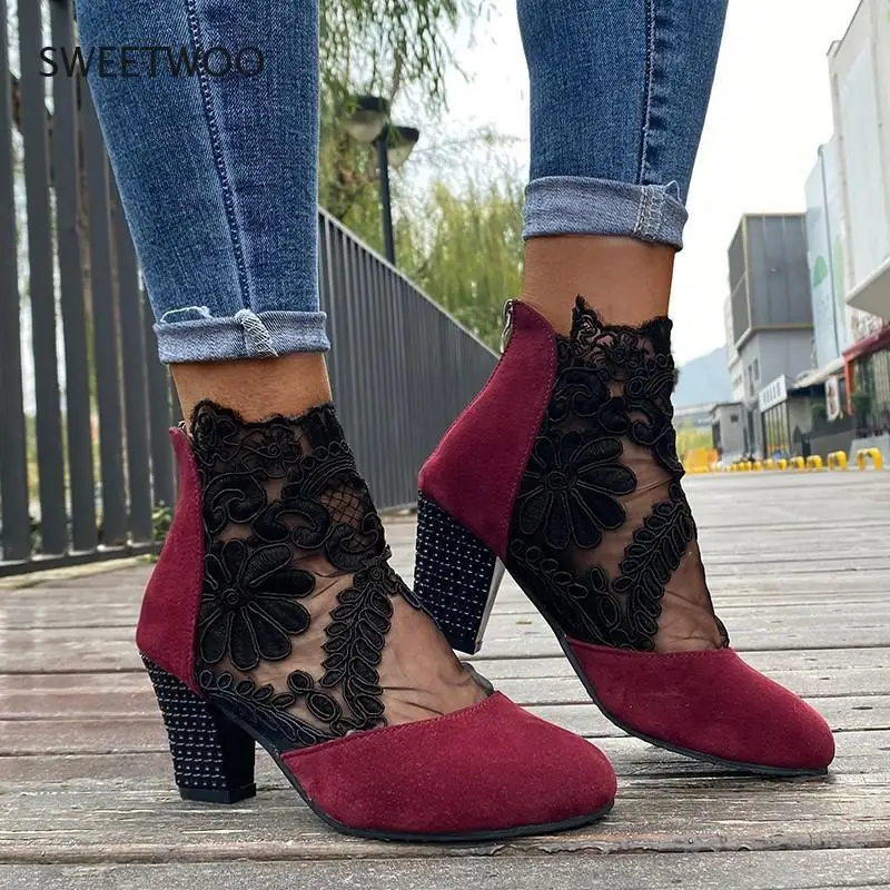 Spring women's mesh leather high heels platform zipper open toe overshoes