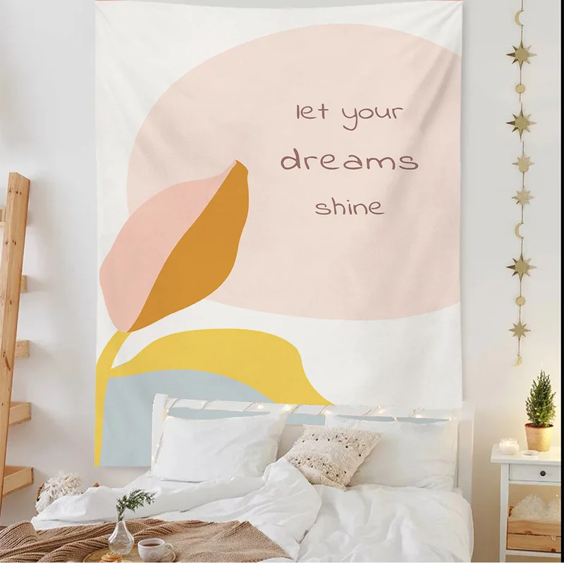 

Nordic Flower Letter Tapestry Wall Hanging Aesthetic Art Tapestries For BedRoom Green Plant Wall Cloth Floral Mural Home Decor