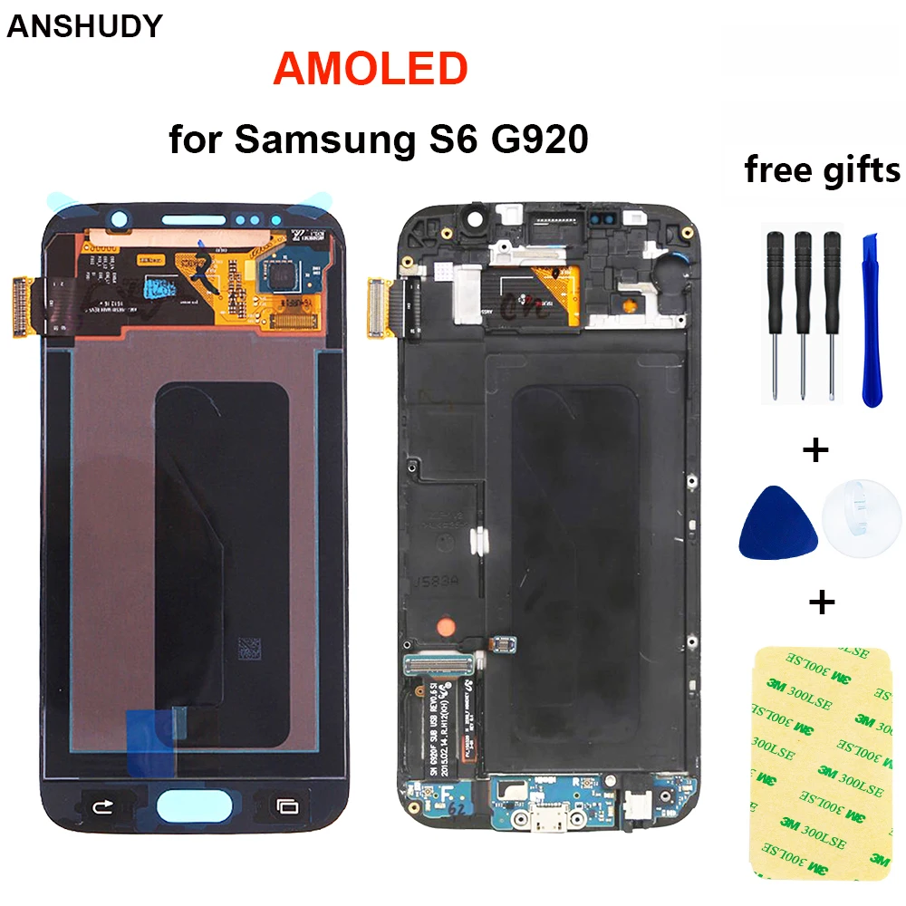 

AMOLED for SAMSUNG GALAXY S6 G920 SM-G920F G920F G920FD Touch Screen Digitizer Assembly LCD Replacement Display Free Shipping