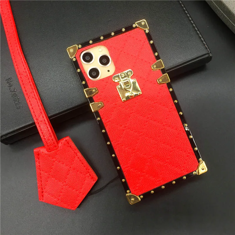 Red with Lanyard Роскошный квадратный чехол в клетку для iphone 11 PRO XS MAX X XR 6 6S 7 8 чехол для телефона s для samsung S10 Lite S10E S8 S9 Plus Note 10 9 - Цвет: Red with Lanyard