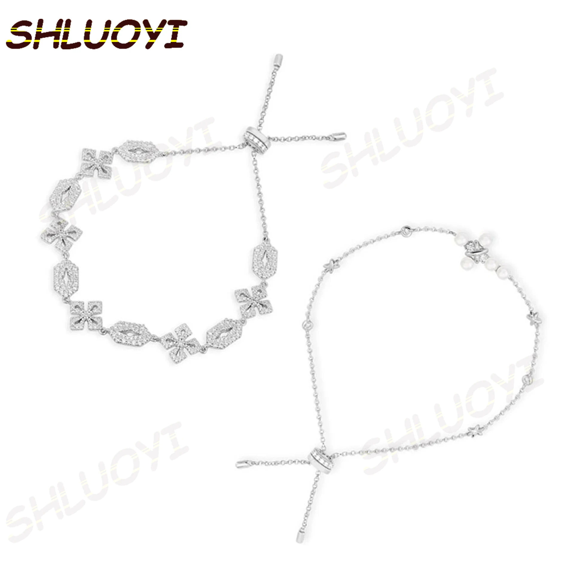 

SHLUOYI High Quality S925 Sterling Silver Jewelry 1:1 Copy,Cross Adjustable Bracelet With Pearls,Collection Eden Maltese