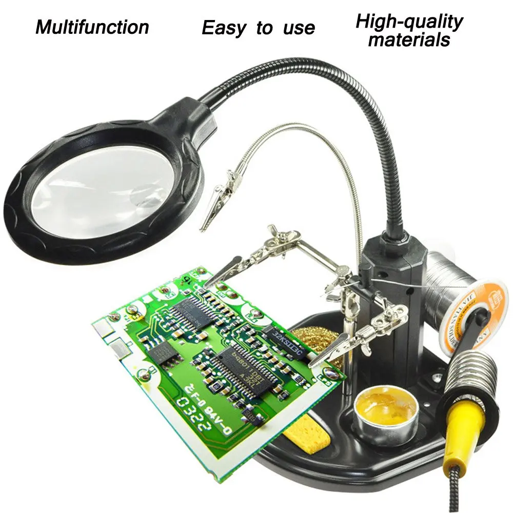 Чтобы помочь ручная паяльная станция с увеличительным Стекло "третья рука" светодиодный светильник держатель для паяльника тяжелым основанием и губка для паяльных работ хобби