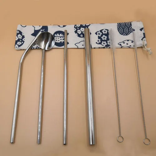 silver with bag Экологически чистый 3 шт. набор соломинок из нержавеющей стали с коробкой для переноски+ 1 шт. щетка для очистки, многоразовые аксессуары для соломы - Цвет: silver with bag