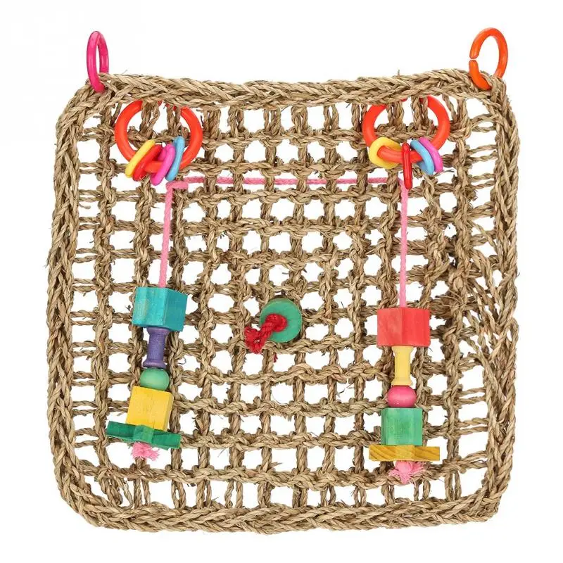 Pet Bird Parakeet Hanging Training Toy Seagrass Hemp Rope Parrot Chewing Swing Birds Exercise Net | Дом и сад