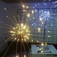 Lampe LED en forme d'arbre en fil de cuivre, veilleuse pour arbre de noël, feux d'artifice, interrupteur tactile, décoration de maison, vacances, nouvel an