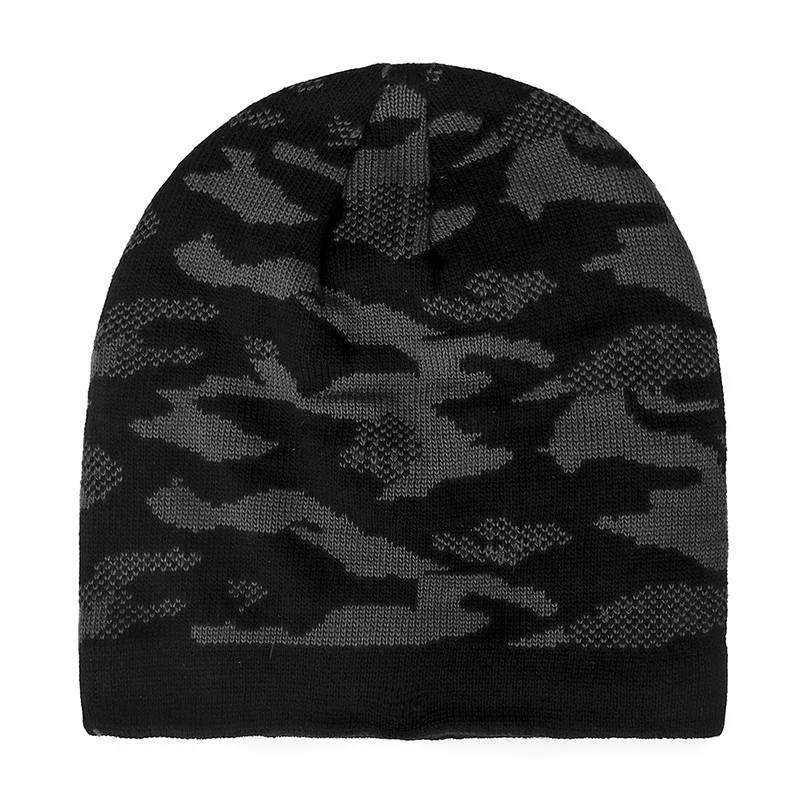 HC003-142-Black Зимняя модная акриловая шапка с бархатной защитой от холода, вязаная шапка, шапки унисекс и бини, Мужская зимняя шапка, Женская Камуфляж, лыжи, шапка - Цвет: HC003-142-Black