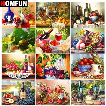 

HOMFUN Diamond Embroidery DIY Diamond Painting Cross Stitch Kit "Fruit scenery Red wine" 5D Needlework Diamond Home Decoration