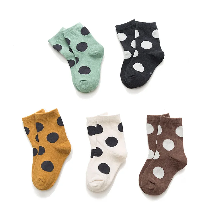 5 пар детских носков осень-зима г., новые модные детские носки в горошек для мальчиков и девочек, хлопковые плотные детские высокие носки для От 1 до 10 лет