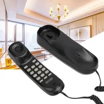 

Portable Mini Hanging Telephone Landline Phone Wall Mount Curve design English Version Office Telephone Black
