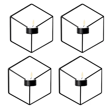 

House Ornament Nordic Style 3D Geometric Wall Mounted Candle Holder Metal Candlestick Home Decor,4 Pack