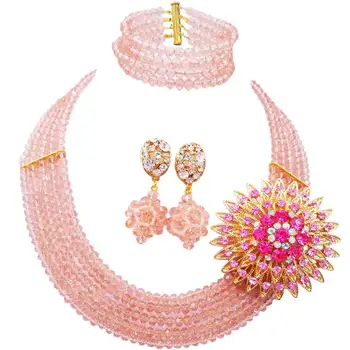

fashion pink african jewelry set costume necklace nigerian wedding set 5DS