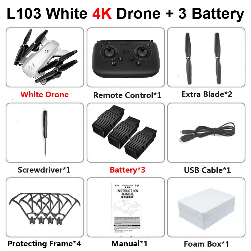 L103 Профессиональный Дрон с 4K 1080P HD двойной камерой WiFi FPV широкоугольный оптический поток RC вертолет Квадрокоптер игрушка в подарок VS E58 - Цвет: L103 W 4K 3B Foam